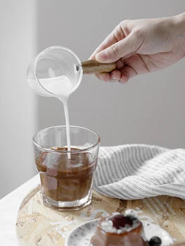 Rezistent la temperaturi înalte de sticlă cu mâner mic de lapte cupa mâner de lemn laptele oala lapte cafea toarnă ceasca de sos de friptură dippi