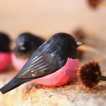 Sculptură în lemn roz muscari decor handmade pasăre neagră peach blossom de acasă ornamente