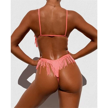 Sexy Neon Franjuri Bikini Brazilian Ciucure Triunghi De Costume De Baie Femei 2021 Micro Tanga Cut Mare De Costume De Baie Plajă De Înot Purta Costum De Baie