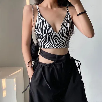 Sexy Rezervor de Top pentru Femei V-neck Moda Zebra cu Dungi, Bretele Top fără Mâneci Vară New Slim Ștreangul de Topuri de Cultură Curele