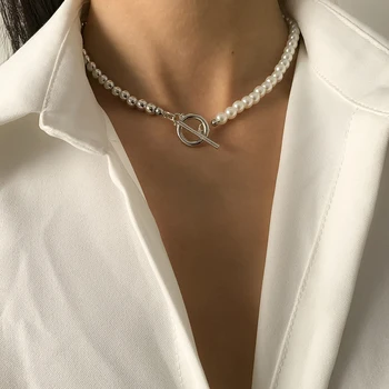 SHIXIN Scurt Imitație Margele Perla Cravată Colier pentru Femei de Aur/Argint de Culoare Margele Lanțuri Clavicula Colier 2021 Neck Bijuterii