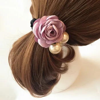 Simulare Rose Accesorii De Par Benzile De Păr Elastice Pentru Doamna Manual Țese Pearl Flori Colorate Legături De Păr Frizură En-Gros