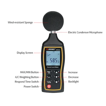 SNDWAY Mare Precizie Digital LCD Noisemeter sonometru 30-130dB Decibel Monitorizare Tester cu a și C de Frecvență