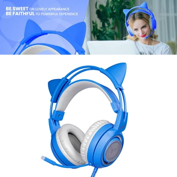 SOMIC G952S Albastru cu Fir Gaming Headset Cu Microfon Stereo pentru PS4 XBOX PC Telefon Detasabila Pisică Ureche Căști Fată Frumoasă Cască Nou