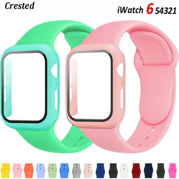 Sticla+Caz+Curea Pentru Apple Watch band 44mm 40mm 38mm 42mm 44 mm Silicon smartwatch centura correa bratara iWatch 3 4 5 6 se trupă