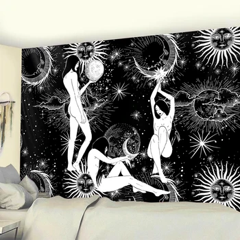 Sun Moon Psihedelice Vrăjitorie Acasă De Artă Decorativă Tapiserie Hippie, Boem Decorative Mandala Yoga Mat Decor Mural Tapiz