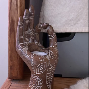 Suport lumanare, Buddha i-Hand de Rășină în Formă de Sfeșnic Desktop Decor Decorative Artware pentru Acasă Magazine, Bronz/Auriu