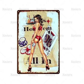 Tablă De Metal Semne De Benzi Desenate Sexy Pin Up Girl & Poker Decor Acasă Bar, Pub, Casino Decorative Vintage Poster Fier Plăci Metalice De Perete De Arta