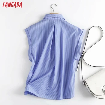 Tangada Femei Retro Albastru cu Dungi de Imprimare Tricou Bluza de Vara Supradimensionate Liber Chic Feminin Topuri 4C120