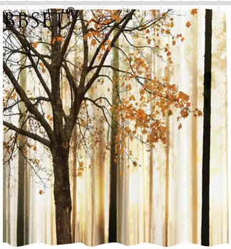 Toamna Perdea de Duș de Un Singur Arbore cu Frunze de Portocal pe Paduri Model Impermeabil Multi-dimensiune Cortina De Bano Decor Baie