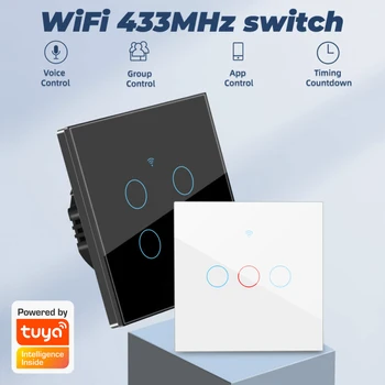TUYA WiFi Smart Touch Comuta 1/2/3/4 Gasca WiFi+433MHZ Acasă Întrerupător de Lumină Singur Foc Comutator Pentru Alexa/Google Asistent Acasă