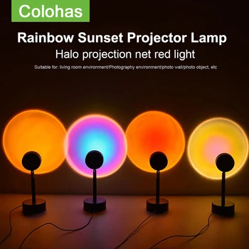 USB Curcubeu Apus de soare Roșu Proiector Lampa Atmosfera a Condus Lumina de Noapte Acasă Cafea Fundal Decorare Perete Soare Lampa de Proiecție