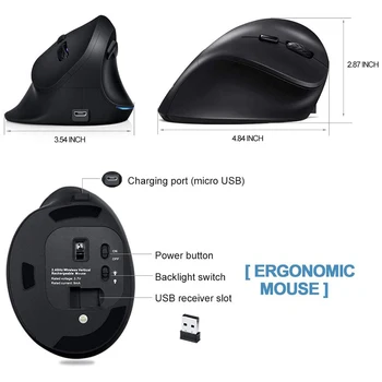 V838 Verticale Wireless Mouse, 800/1200/1600 DPI Reîncărcabilă 2.4 G Optice Tăcut Ergonomic Mouse-ul Reglabil Mari Mouse-ul de Mână
