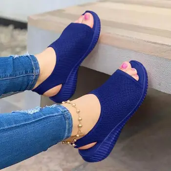 Vara Femei Sandale Casual, Plasă de Deget de la picior Deschis Solid Doamnelor Pană Chaussure Femme Gol Afară Slip-On Sandalias Pantofi pentru Femei 2021