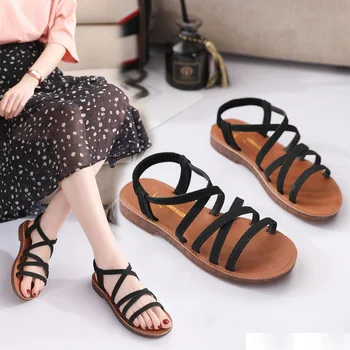Vara Femei Sandale fără toc Pantofi Romane de Tendon cu talpă Moale și Confortabil Gladiator Sandale Casual la Modă Pantofi de Plaja