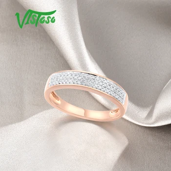 VISTOSO Reale 14K 585 Crescut de Inel de Aur Pentru Femei strălucitor Diamant Promit Logodna Cadou de Aniversare Stil Simplu Bijuterii Fine