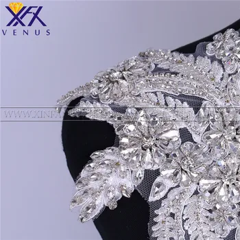 XFX VENUS 5 Perechi de Pietre de cristal de Argint corsetul aplicatiile Decorative Bodycon Patch-uri de Mireasă Lungă, Trim Patch-uri pentru Rochie de mireasa