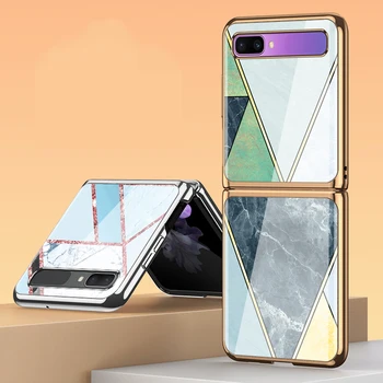 Z Flip Funda Caz pentru Samsung Galaxy Z Flip 5G Despicare Marmura Placare Sticla Coque Telefon Acoperi Caz