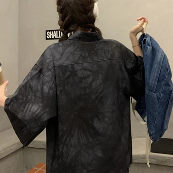 Zoki Tie Dye Pentru Femei Cămăși De Vară Pierde Jumătate Maneca Hip Hop Japonia Fete Topuri De Moda Butonul Up Casual Negru Albastru Doamnelor Bluza