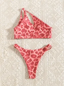 ZTVitality Leopard Bikini Sexy Împinge În Sus Bikini 2021 Vânzare Fierbinte Sutien Un Umar Gol Afară De Costume De Baie Femei Costume De Baie Femei
