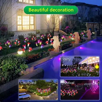 În aer liber, Solar, Grădină Miza Lumini cu 4 Floare de Crin Multi-culoare Schimbare LED-uri Solare Miza Lumini de Grădină, Terasă Curte