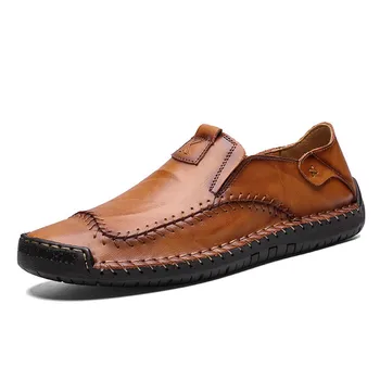 Încălțăminte solidă pantofi casual barbati apartamente de primăvară artificiale din piele slip-on de cusut adult comfoatable adidași pantofi de înaltă calitate