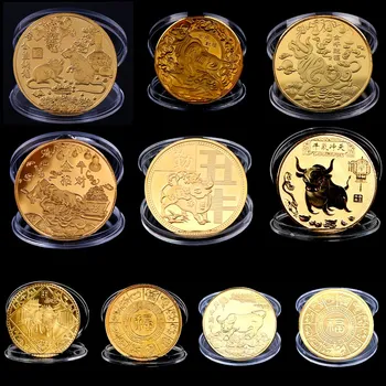 1 buc 2021 Anul Nou Aur Ox Comemorative, Monede de Colecție Cadou