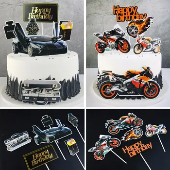 1 Set de Motociclete Fericit Ziua de naștere Tort Toppers Masina Baschet DIY Toppers Tort Baieti Barbati Petrecerea de Ziua Decorare Tort de Duș pentru Copii