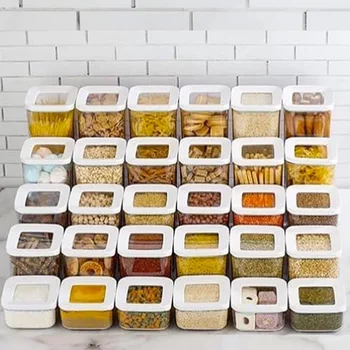12 BUC Bucătărie Alimentare Cutie de Depozitare Container Set Organizator Pătrat Vacuum Capac Ermetic Borcanele Cămară Tăiței Leguminoase Cereale, Orez, Paste