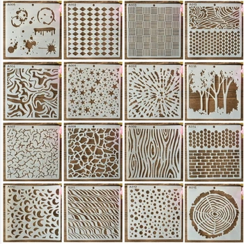 16Pcs/Set 15cm Geometrie Arta Mozaic Textura DIY Stratificare Sabloane Pictura pe Perete Album de Colorat Relief Album Decor Șablon