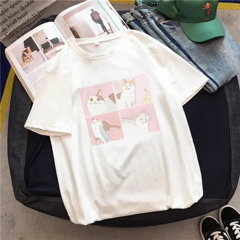 2020 de sex feminin de desene animate pisica top tee casual Harajuku T-shirt album direct mail retro maneci scurte Ulzzang kawaii femeie T-shirt