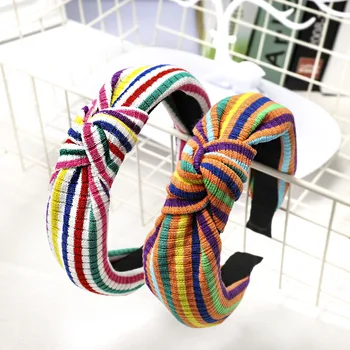 2020 nou CN Păr Accesorii Tricotate Înnodate Hairband Pentru Femei Curcubeu Bentita Fete de Iarna cu Dungi de Păr Hoop