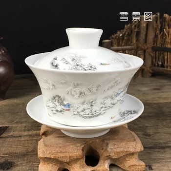 2020 Vânzare Fierbinte 200ml Chinezești Pictate manual, Set de Ceai Strachină Dehua de Înaltă Calitate din Portelan Alb Gaiwan Ceai de Portelan Set de oale