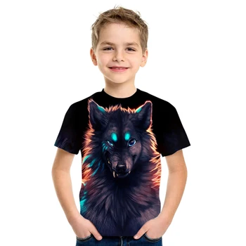 2021 Liber de Vară pentru Băieți și Fete Hip Hop tricou Slim Wolf 3d de Imprimare cu Maneci Scurte pentru Copii T-shirt Topuri Topuri