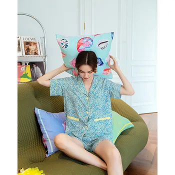 2021 Nou Matase de Gheață Pijamale de Vara pentru Femei Subțire cu mânecă Scurtă, pantaloni Scurți Costum din Două piese Doamnelor Moda Pierde Acasă Uzură Uzură Exterioare
