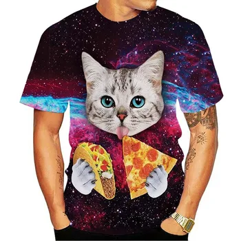 2021 Noul Galaxy Spațiu 3D Tricou casual Minunat Pisoi Pisică Mănâncă Taco Pizza Amuzant Topuri Tricou tricouri Maneca Scurta, haine de Vară