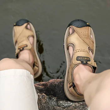 2021 Vara Noi Sandale Barbati piele de Căprioară Vacă din Piele Exterior Piele Barbati Barbati Pantofi de Plaja Pantofi Romane de Mari Dimensiuni Pantofi Casual