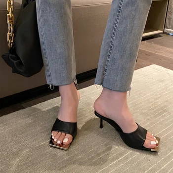 2021 vara nou stil stiletto, sandale temperament la modă nișă 7cm papuci sandale square toe cu toc, papuci de femei