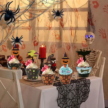 24buc Petrecere de Halloween Ambalaje Cupcake Toppers de Copt Tort Ceașcă Decoratiuni Tort de Decorare pentru Petrecerea de Halloween Consumabile
