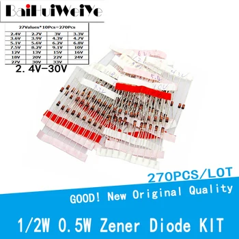 270PCS/LOT 1/2W 0,5 W dioda Zener kit DO-41 2.4 V-30V componentă diy kit 27values*10buc Sortimentul Stabilit Noi electronice diy kit