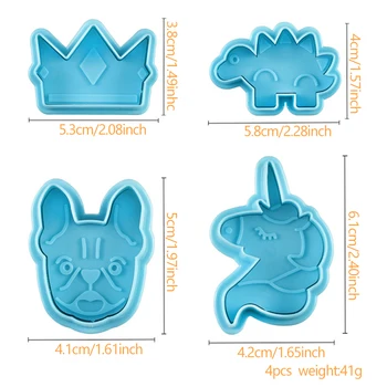 4buc de Plastic Tăietori Cookie Set de Animale Dinozaur/Coroana/Câine/Unicorn Tăietor de Biscuiti Amprenta Cookie Timbre Pentru Gătit, Copt 765