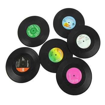 6PCS Colorate Coaster Negru Retro disc de Vinil Disc roller-Coastere Pad Cupa Mat Non-Alunecare rezistent la Căldură Fierbinte Băutură Titularul Decor Acasă