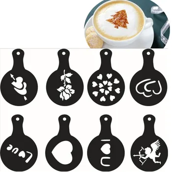 8pcs/lot Latte mucegai Cafea Mucegai de Desen de Imprimare Model Stencil Zahar Pudra Instrumente de Cafea Șabloane Instrumente de Bucatarie Dropshipping