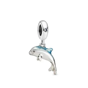 925 De Argint Margele Sclipitoare Delfin Din Sticlă De Murano Țestoasă Legăna Farmece Compatibil Cu Originalul Pan Bratari