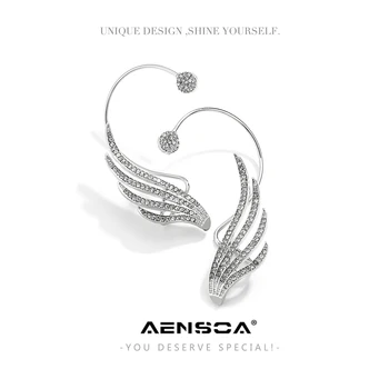 AENSOA 2021 Nou Argint Placat cu Aripă de Înger Stilist de Cristal Cercei Clip Unic de Cupru Clipuri Ureche pentru Femei Manșetă de Ureche Nu Piercing