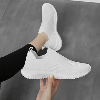 Airavata Femei Slip-On Pantofi În Pantofi Casual Adidași Usoare Împletit Plasă Tesatura Plat Adidași În Culoare Pură