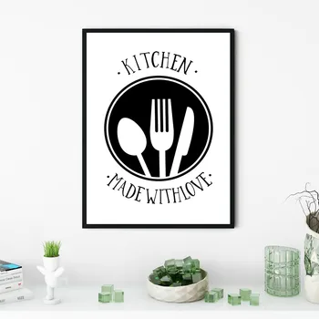 Alb Negru Gătit Cu Dragoste De Bucătărie Citat De Perete De Arta Pictura Panza Printuri Postere Sala De Mese Bucătărie Decorare Imagine