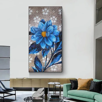 Albastru Floare Bujor Abstract Tablou Canvas Wall Art Poster De Lux Botanică Imagine Moderna Hol Intrare Casa Decorare Camera