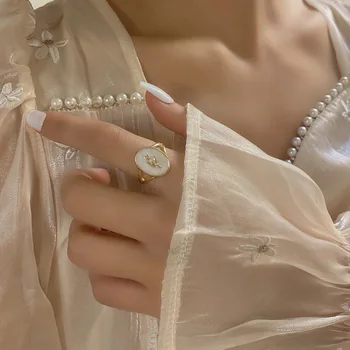Aliaj de formă ovală picură ulei de măiestrie simplă floare de moda floare inel de femei cu personalitate metal deschide inele pentru fete cadouri