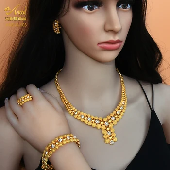 ANIID Aur de 24K Africane Seturi de Bijuterii Lanț Indian Set Colier Pentru Femei Cercei de Mireasa Jewelriy Polineziene Bratara Marocan